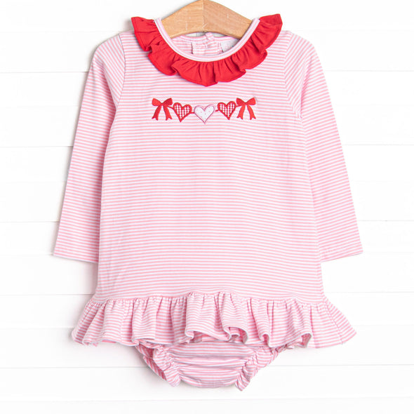 Heart Strings Applique Diaper Set, Pink Stripe