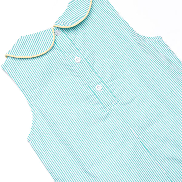 Birdie Breeze Applique Short Romper, Mint Stripe