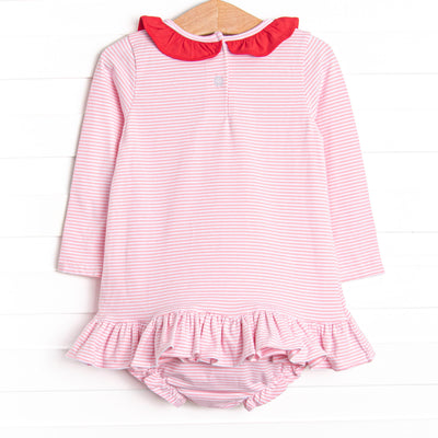 Heart Strings Applique Diaper Set, Pink Stripe