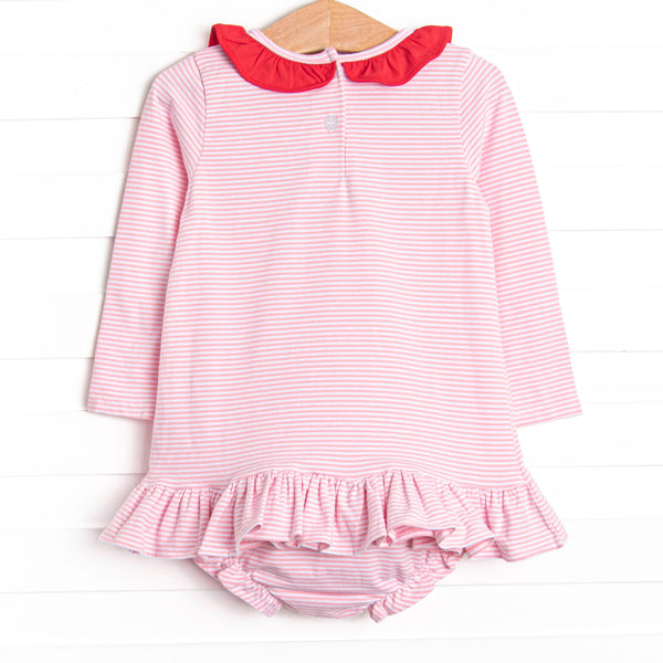 Heart Strings Applique Diaper Set, Pink Stripe