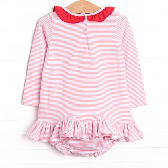 Heart Strings Applique Diaper Set, Pink Stripe