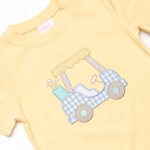 Birdie Breeze Applique Short Set, Yellow and Mint Stripe