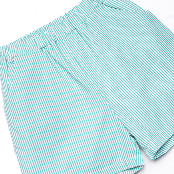 Birdie Breeze Applique Short Set, Yellow and Mint Stripe