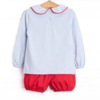 Carrying Your Love Applique Bloomer Set, Light Blue Stripe