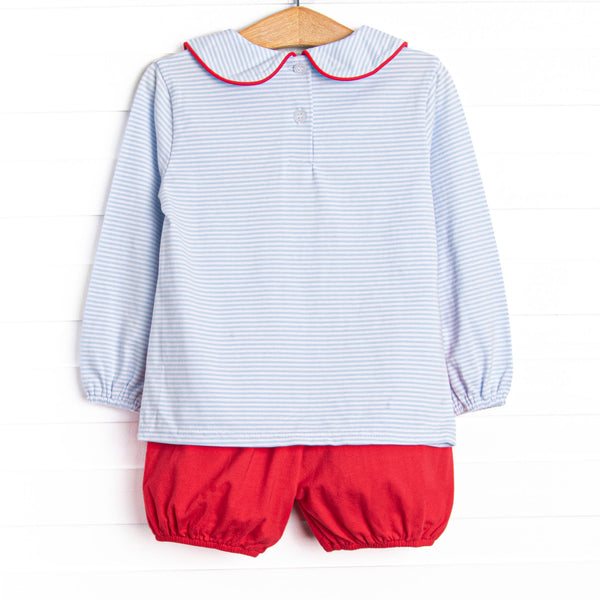 Carrying Your Love Applique Bloomer Set, Light Blue Stripe