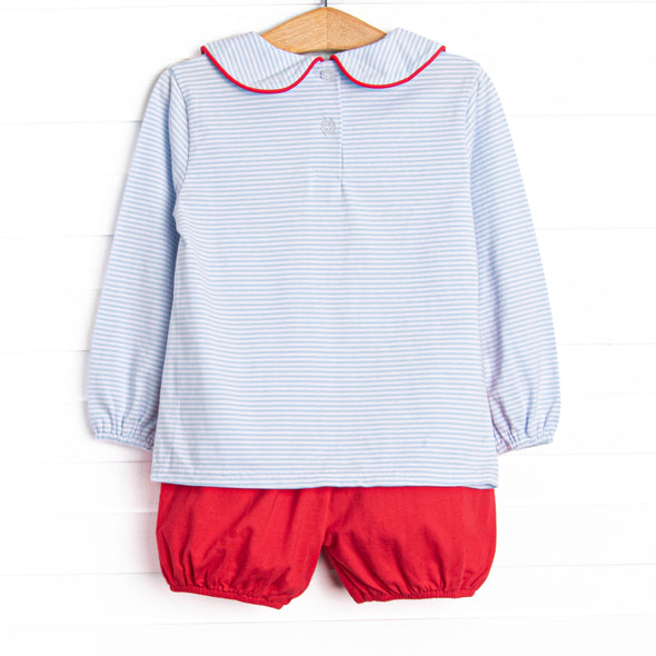 Carrying Your Love Applique Bloomer Set, Light Blue Stripe