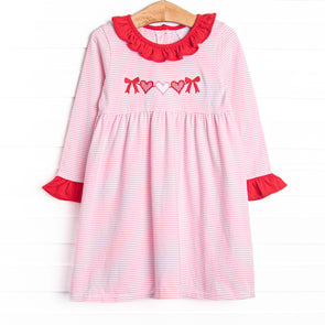 Heart Strings Applique Dress, Pink Stripe