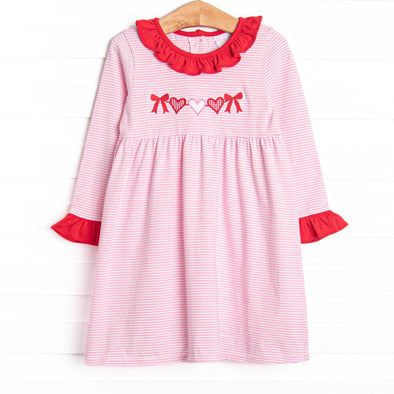 Heart Strings Applique Dress, Pink Stripe