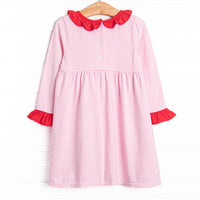 Heart Strings Applique Dress, Pink Stripe