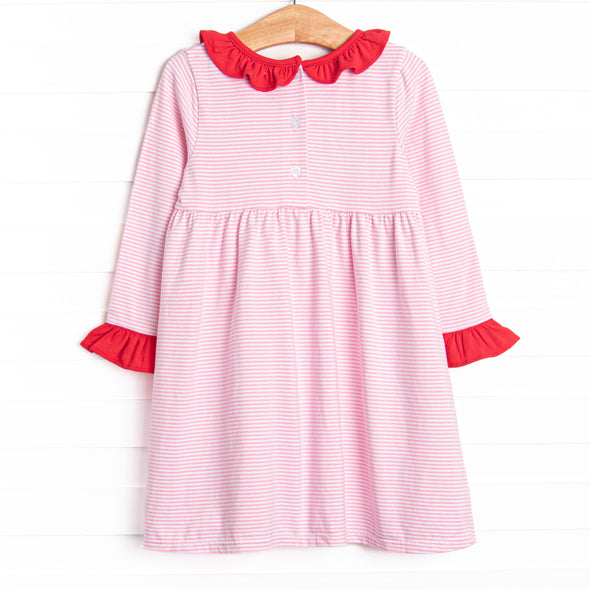 Heart Strings Applique Dress, Pink Stripe