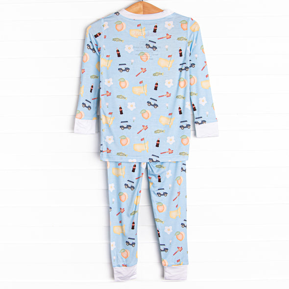 Georgia Peach Bamboo Pajama Set, Blue