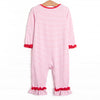 Heart Strings Applique Ruffle Romper, Pink Stripe