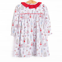 Christmas Tree Tales Smocked Dress, Red