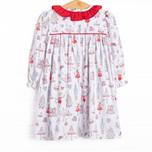 Christmas Tree Tales Smocked Dress, Red