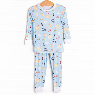 Georgia Peach Bamboo Pajama Set, Blue