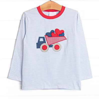 Carrying Your Love Applique Top, Light Blue Stripe
