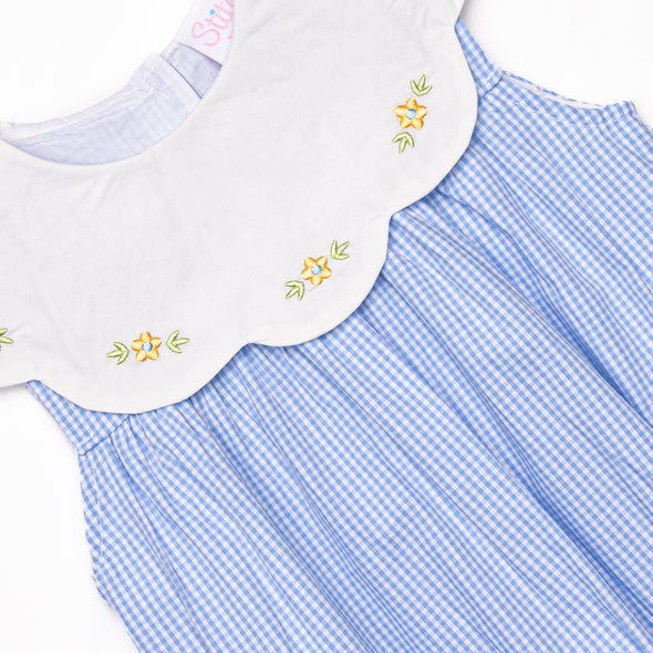 Dew Drop Daisies Embroidered Bubble, Blue