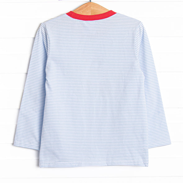 Carrying Your Love Applique Top, Light Blue Stripe