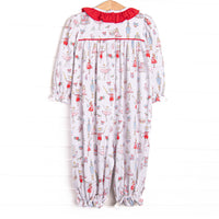 Christmas Tree Tales Smocked Ruffle Romper, Red