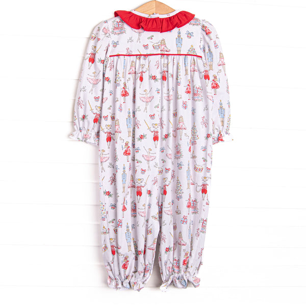 Christmas Tree Tales Smocked Ruffle Romper, Red