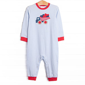 Carrying Your Love Applique Romper, Light Blue Stripe