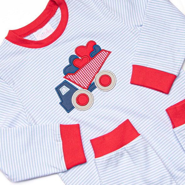 Carrying Your Love Applique Romper, Light Blue Stripe
