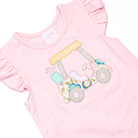 Birdie Breeze Applique Ruffle Short Set, Pink and Mint Stripe