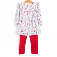 Christmas Tree Tales Smocked Legging Set, Red