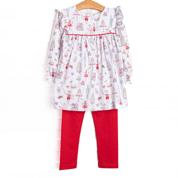 Christmas Tree Tales Smocked Legging Set, Red