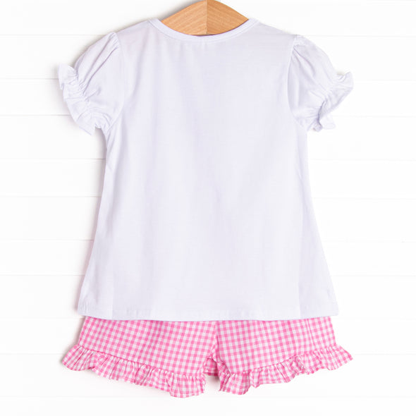 First Day Favorites Embroidered Ruffle Short Set, Pink