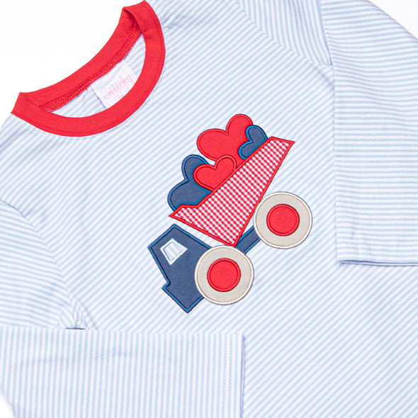 Carrying Your Love Applique Top, Light Blue Stripe