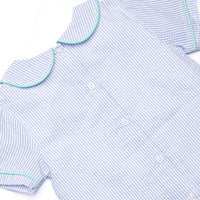 Alphabet Adventures Applique Collared Short Set, Blue Seersucker