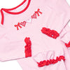 Heart Strings Applique Ruffle Romper, Pink Stripe
