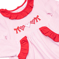 Heart Strings Applique Dress, Pink Stripe