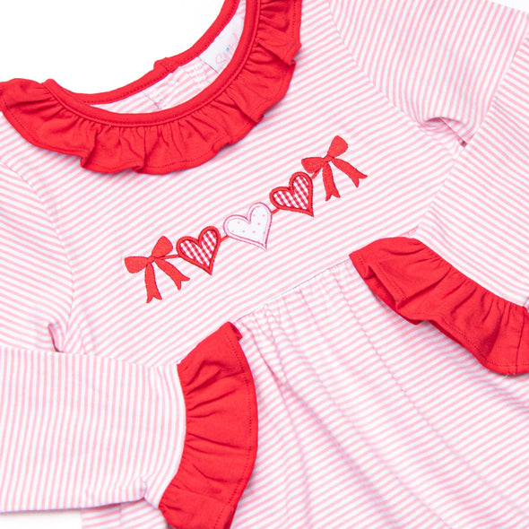 Heart Strings Applique Dress, Pink Stripe