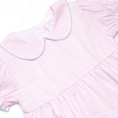 Alphabet Adventures Applique Scalloped Dress, Pink Seersucker