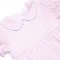 Alphabet Adventures Applique Scalloped Short Set, Pink Seersucker