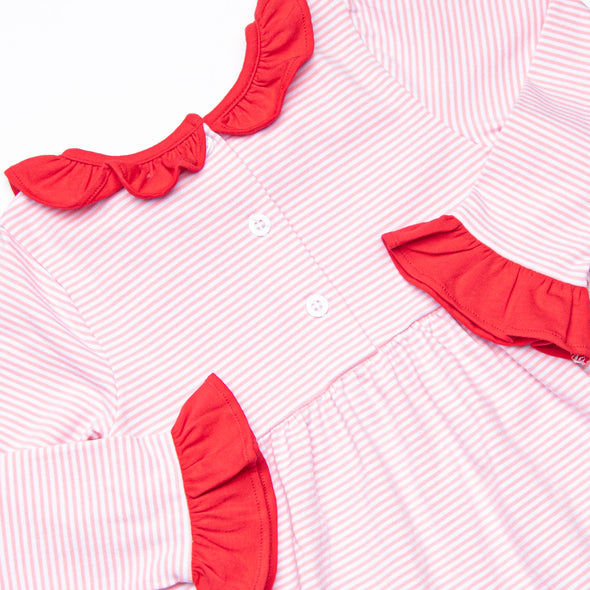 Heart Strings Applique Dress, Pink Stripe