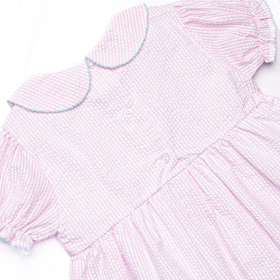 Alphabet Adventures Applique Scalloped Dress, Pink Seersucker