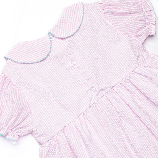 Alphabet Adventures Applique Scalloped Dress, Pink Seersucker