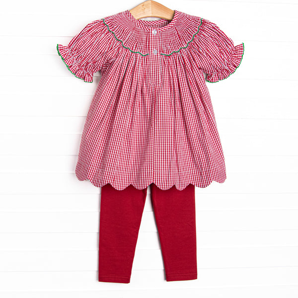 Holiday Wreath Trio Smocked Legging Set, Red