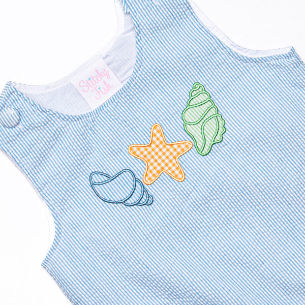 Shoreline Surprise Applique Jon Jon, Ocean Blue