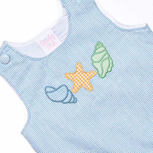 Shoreline Surprise Applique Jon Jon, Ocean Blue