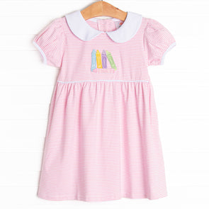 Color Box Crayons Applique Dress, Pink