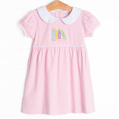 Color Box Crayons Applique Dress, Pink