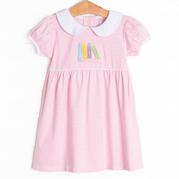 Color Box Crayons Applique Dress, Pink