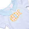 Go Fish Applique Short Romper, Blue Stripe