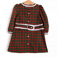 Holiday Wreath Trio Embroidered Dress, Red
