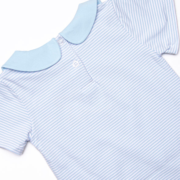 Go Fish Applique Short Romper, Blue Stripe