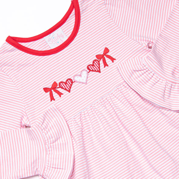 Heart Strings Applique Legging Set, Red and Pink Stripe